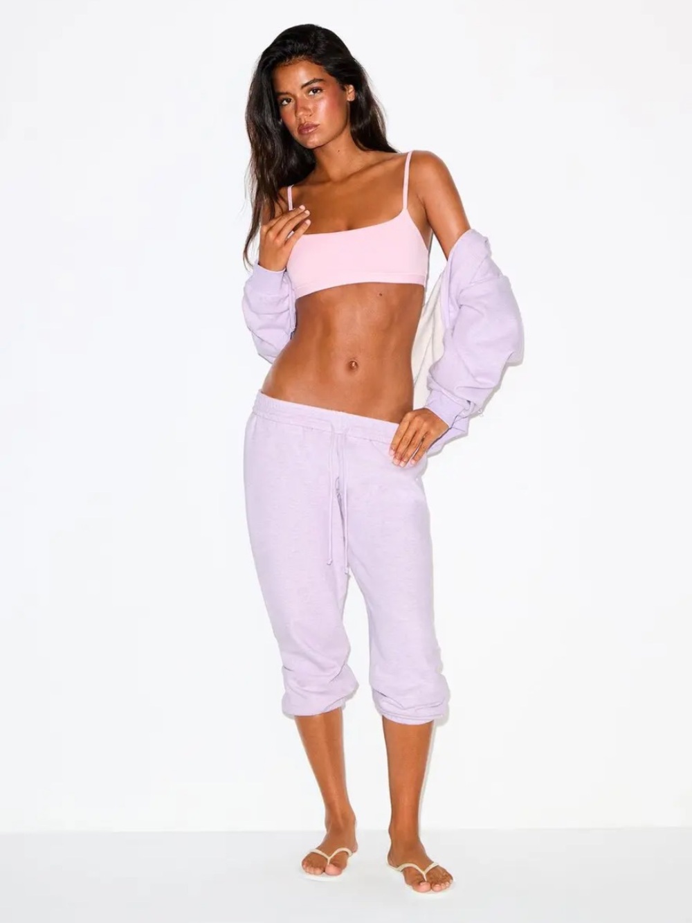 SKIMS, Cotton Fleece Low Rise Capri Jogger, Purple Heather XS